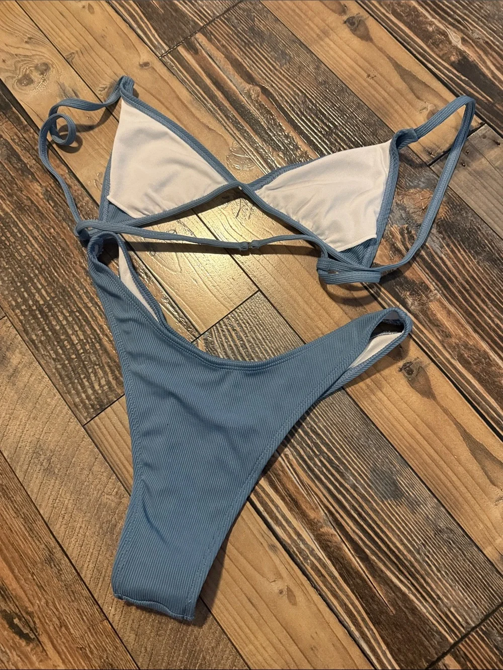 Blue Women's Ribbed Triangle Bikini Set XS